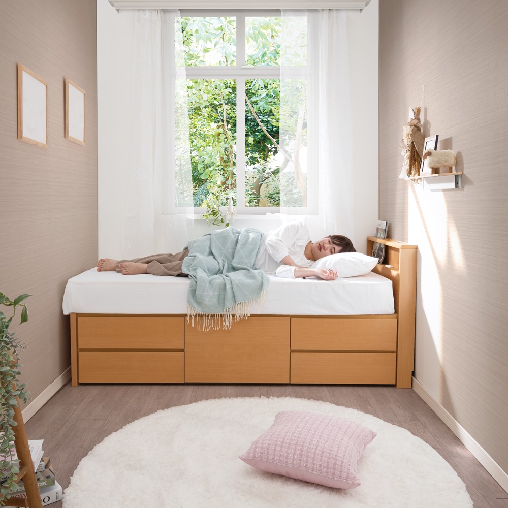 ≪幅76cm・ショート長さ184cm≫省スペース対応コンパクトチェストベッド（国産ボンネルコイルマットレス付き） ベッド 540204