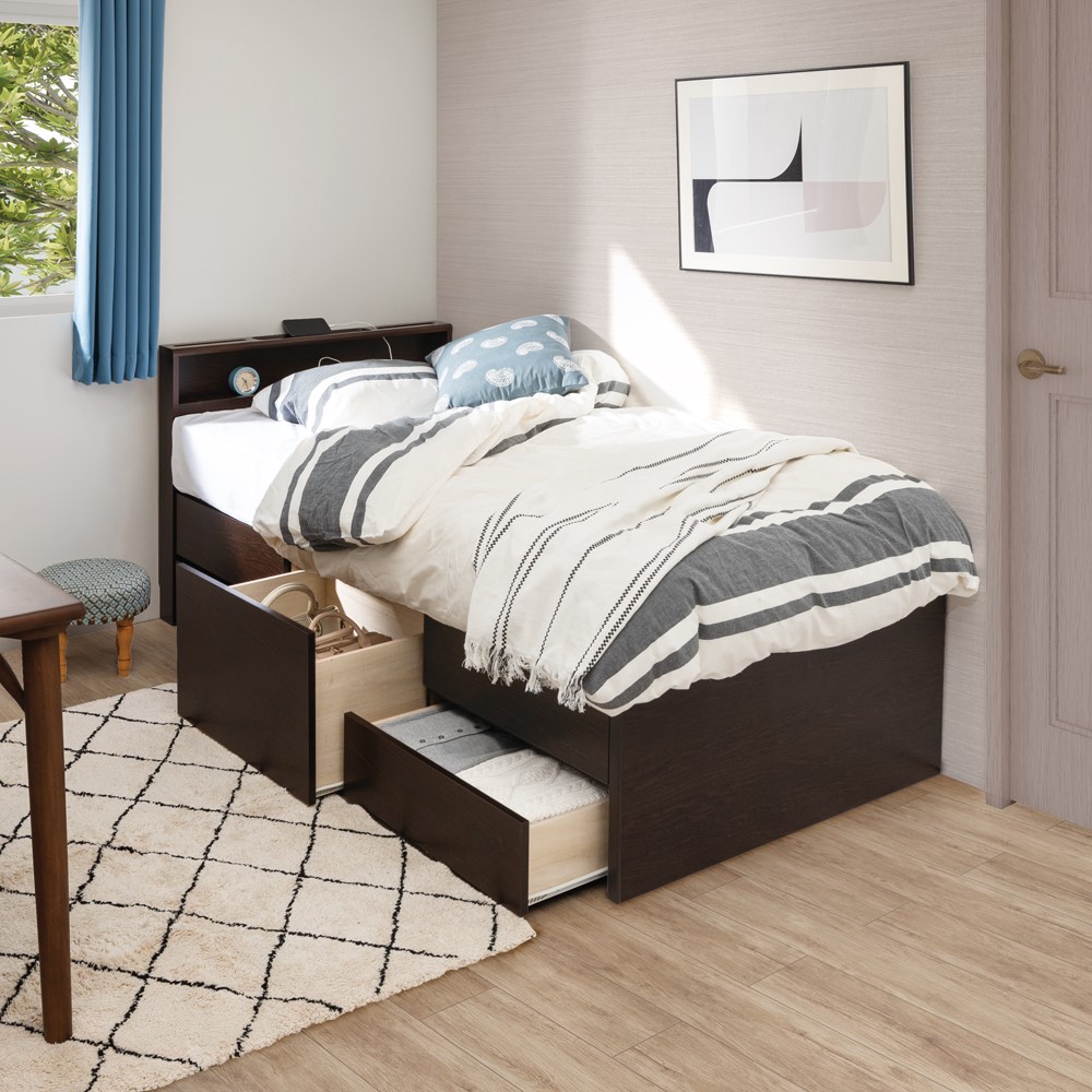 ≪幅76cm・レギュラー長さ199cm≫省スペース対応コンパクトチェストベッド（国産ボンネルコイルマットレス付き） ベッド 540207