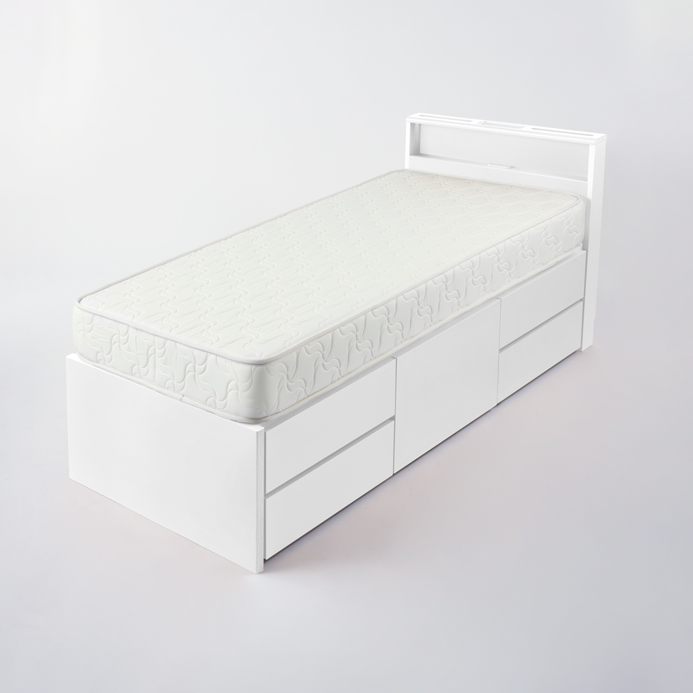 ≪幅98cm・ショート長さ184cm≫省スペース対応コンパクトチェストベッド 棚付き（国産ボンネルコイルマットレス付き） 収納ベッド ベッド 540212