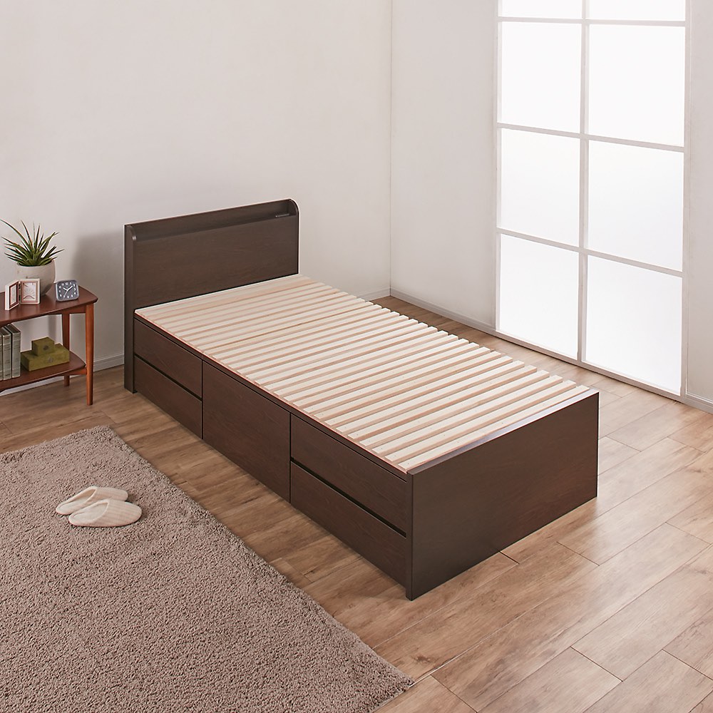 ≪セミダブル≫ 日本製の引き出しチェストベッド 大量収納引き出しすのこタイプ 角が丸い薄型棚（フレームのみ） ベッドフレーム ベッド 540305