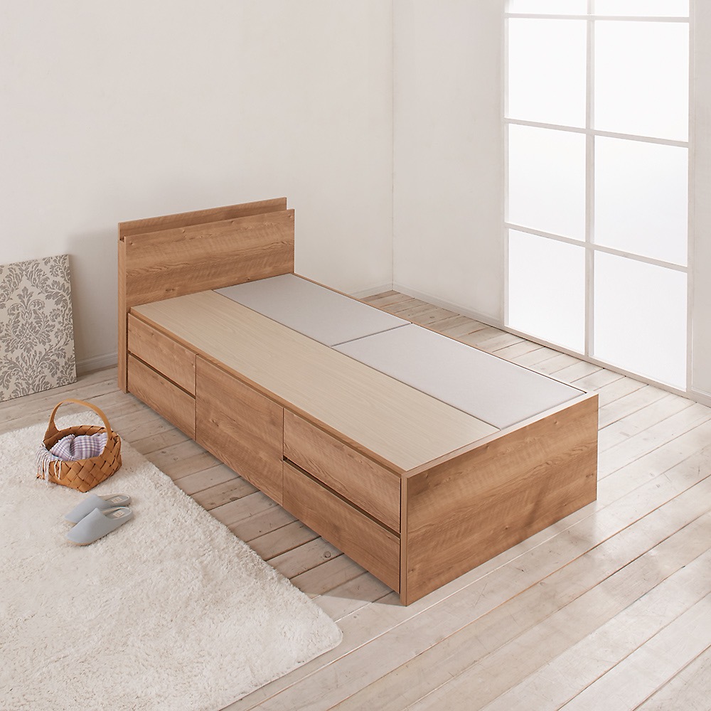 ≪シングル≫ 日本製の引き出しチェストベッド 引き出し収納タイプ 立て掛け薄型収納(フレームのみ) ベッドフレーム ベッド 540352