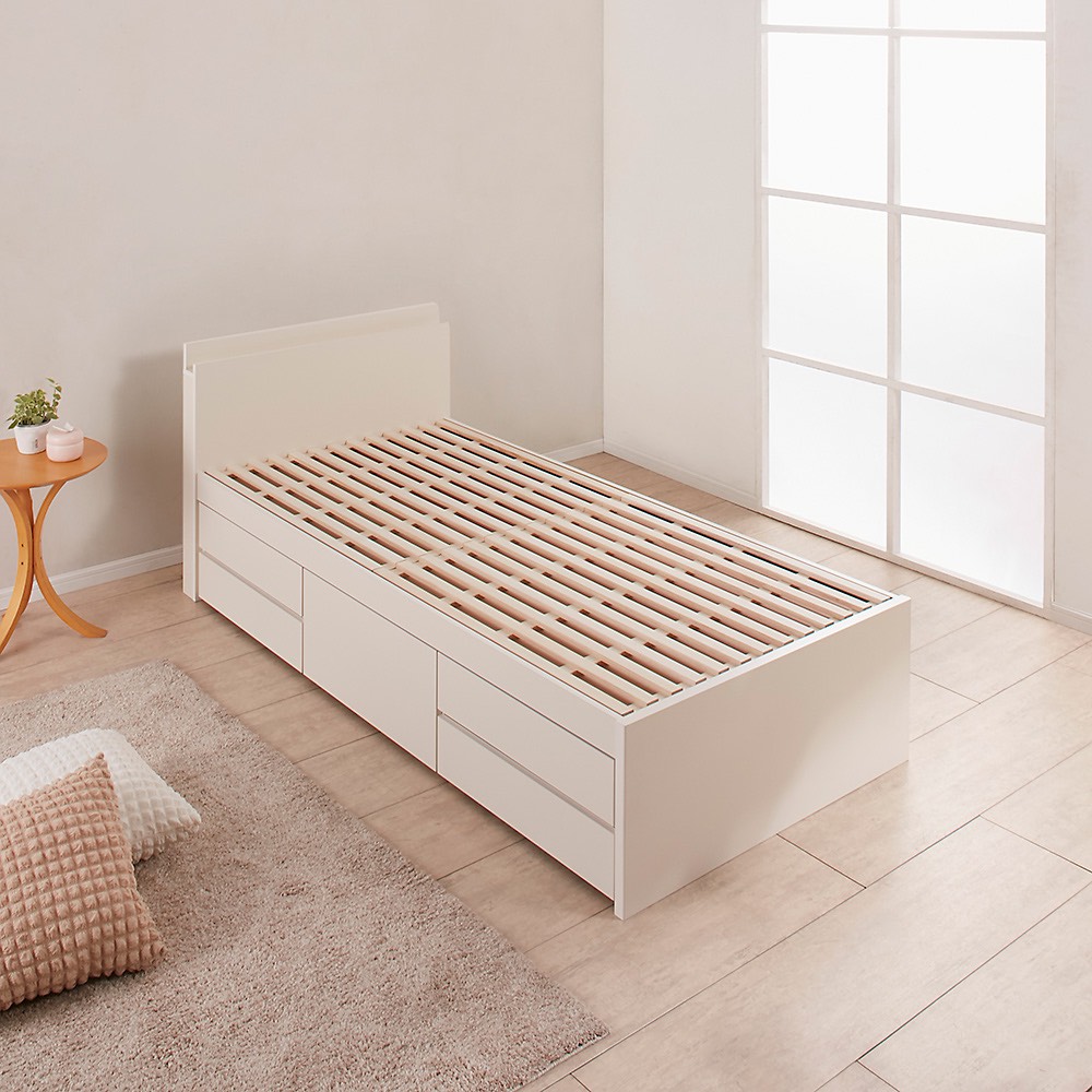 ≪セミシングル≫ 日本製の引き出しチェストベッド 引き出しすのこタイプ 立て掛け薄型収納(フレームのみ) ベッド 540355