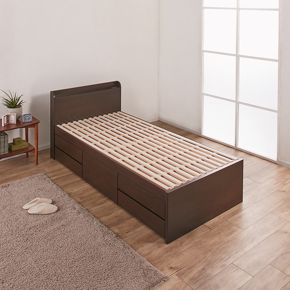 ≪セミシングル≫ 日本製の引き出しチェストベッド 引き出しすのこタイプ 角が丸い薄型棚（フレームのみ） ベッド 540362