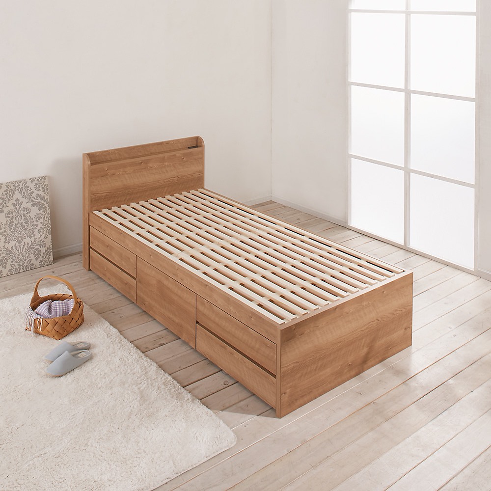 ≪セミシングル≫ 日本製の引き出しチェストベッド 引き出しすのこタイプ 角が丸い薄型棚（フレームのみ） ベッド 540362