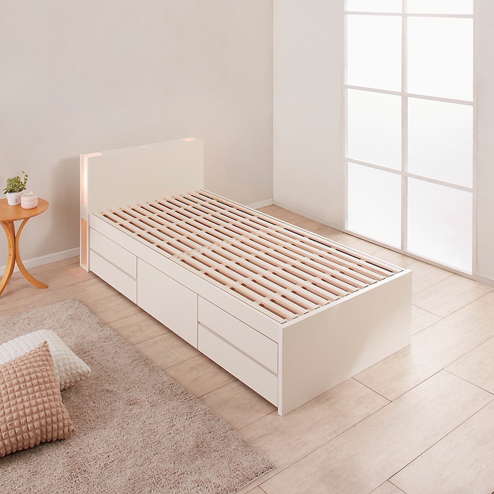 ≪シングル≫ 日本製の引き出しチェストベッド 引き出しすのこタイプ 照明・収納棚付き(フレームのみ) ベッドフレーム ベッド 540370