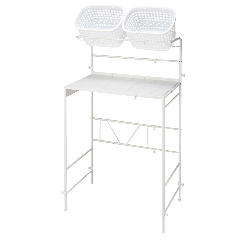 32cmまでの段差対応 奥行たっぷりランドリーラック 棚1段・バスケット2個 洗濯機ラック ランドリーラック 洗濯用品 物干し 541505