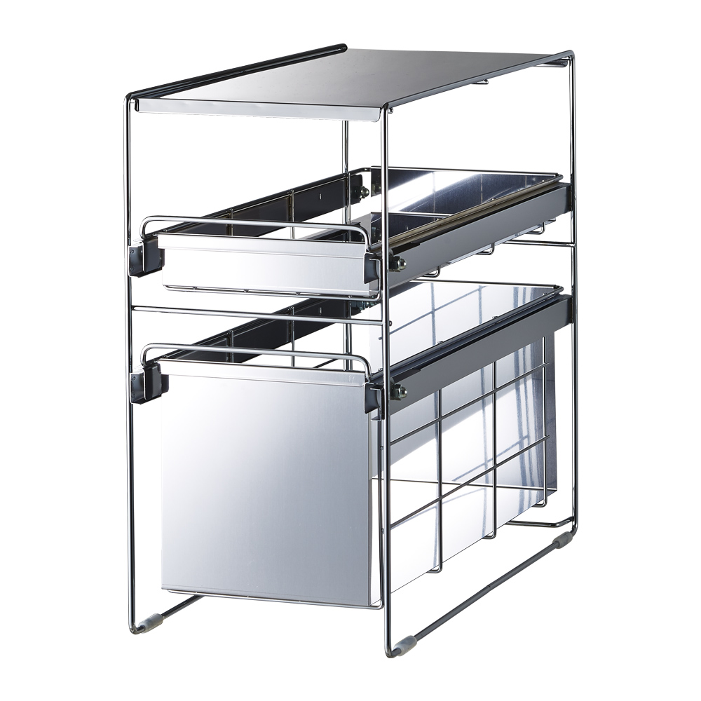 ステンレス製スムーズ引き出しラック 2段 幅20cm キッチン用品収納 542220