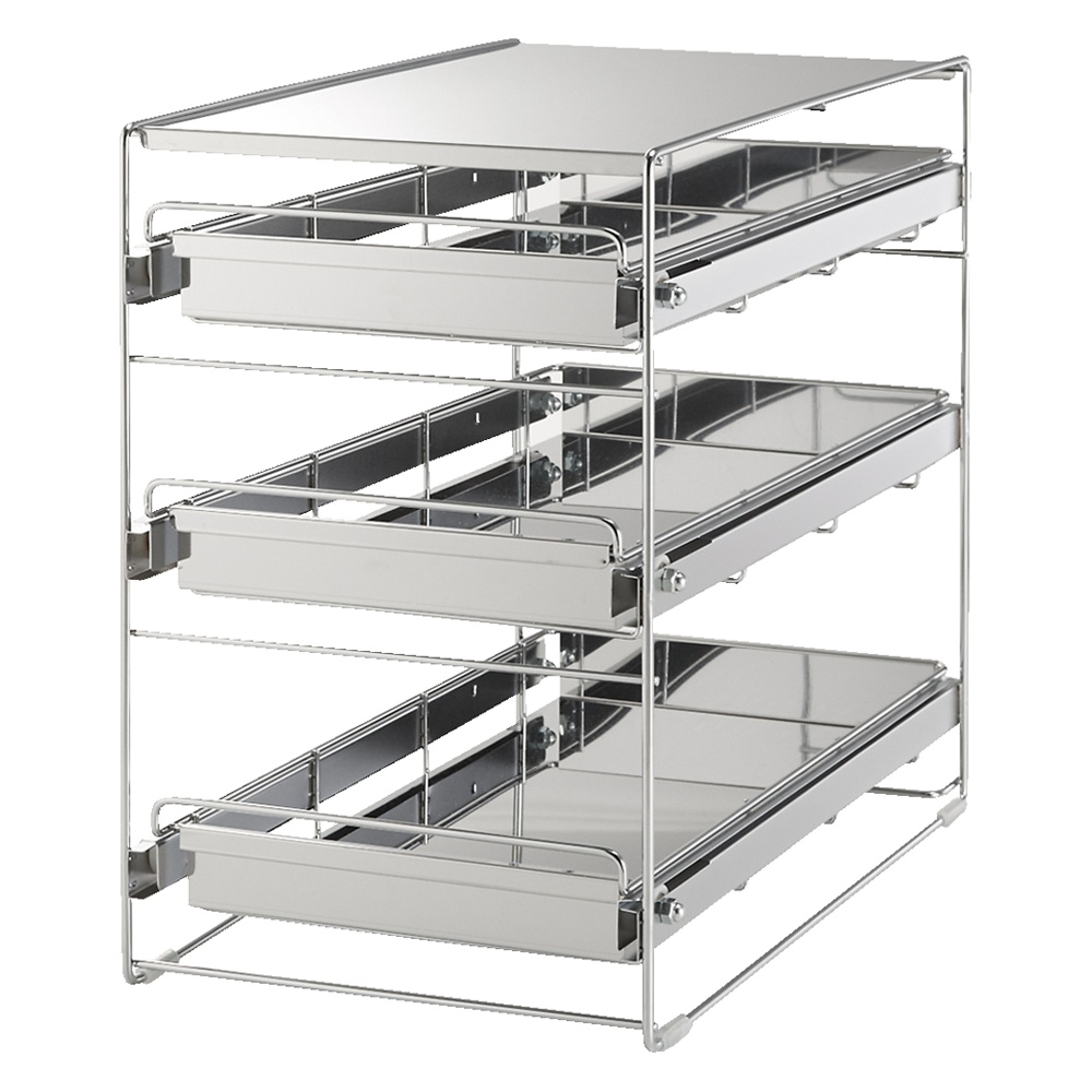 ステンレス製スムーズ引き出しラック 3段 幅25cm キッチン用品収納 542224