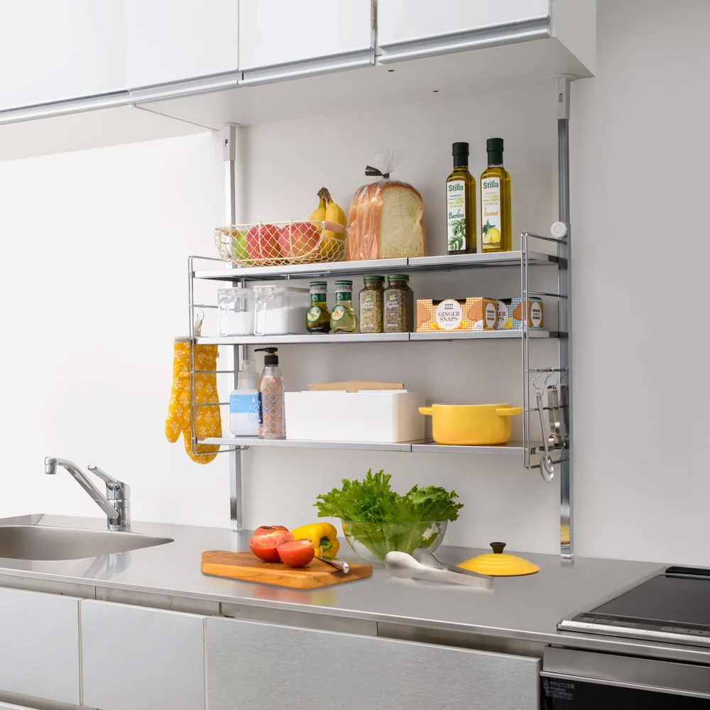 【キッチン収納／棚】Streck ストレック伸縮式ステンレストトップラック キッチン収納／棚】 Streck ストレック伸縮式ステンレストトップラック