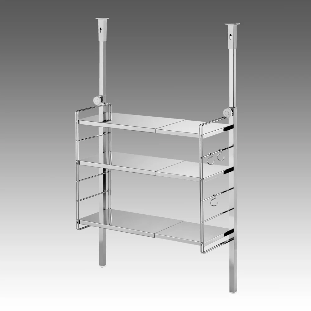 ステンレス棚突っ張り伸縮ラック 3段 幅40cm-60cm シンク 水周り キッチン用品収納 542316