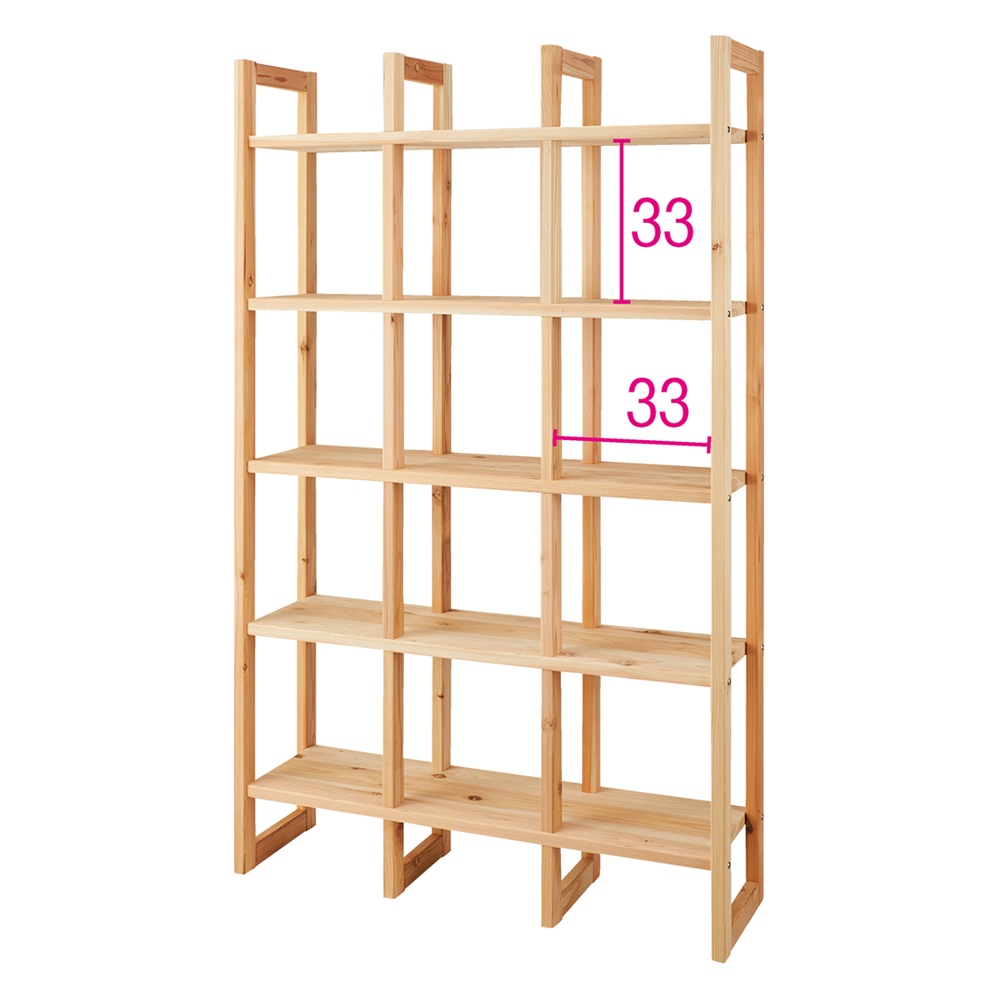 ブックシェルフ 書棚 本棚 ラック シェルフ くらしを豊かに彩る国産杉 頑丈ディスプレイラック 3列 幅111奥行32cm 543918