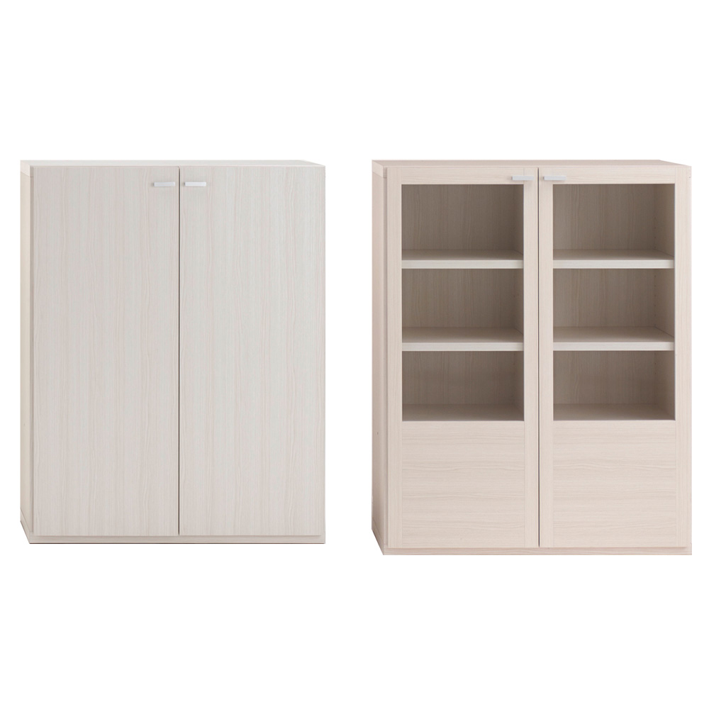 ≪幅90cm ガラス扉1台＋板扉1台 ≫重厚感のあるがっちり本棚シリーズ 上下セット（ガラス扉・板扉）＋天井突っ張り金具 突っ張り収納 ラック 本棚 シェルフ 545029