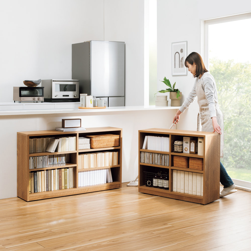 【未使用】定価35,700円隠せるシェルフ木目調完成品　キャスター付　ディノス 未使用】定価35,700円隠せるシェルフ木目調完成品 キャスター付
