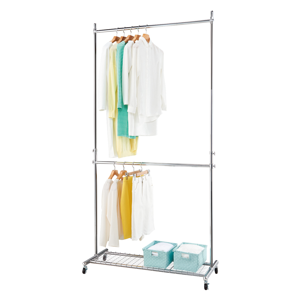 プロ仕様 上下2段頑丈ハンガーラック 幅117cm ハンガーラック パイプハンガー 衣類収納 545420