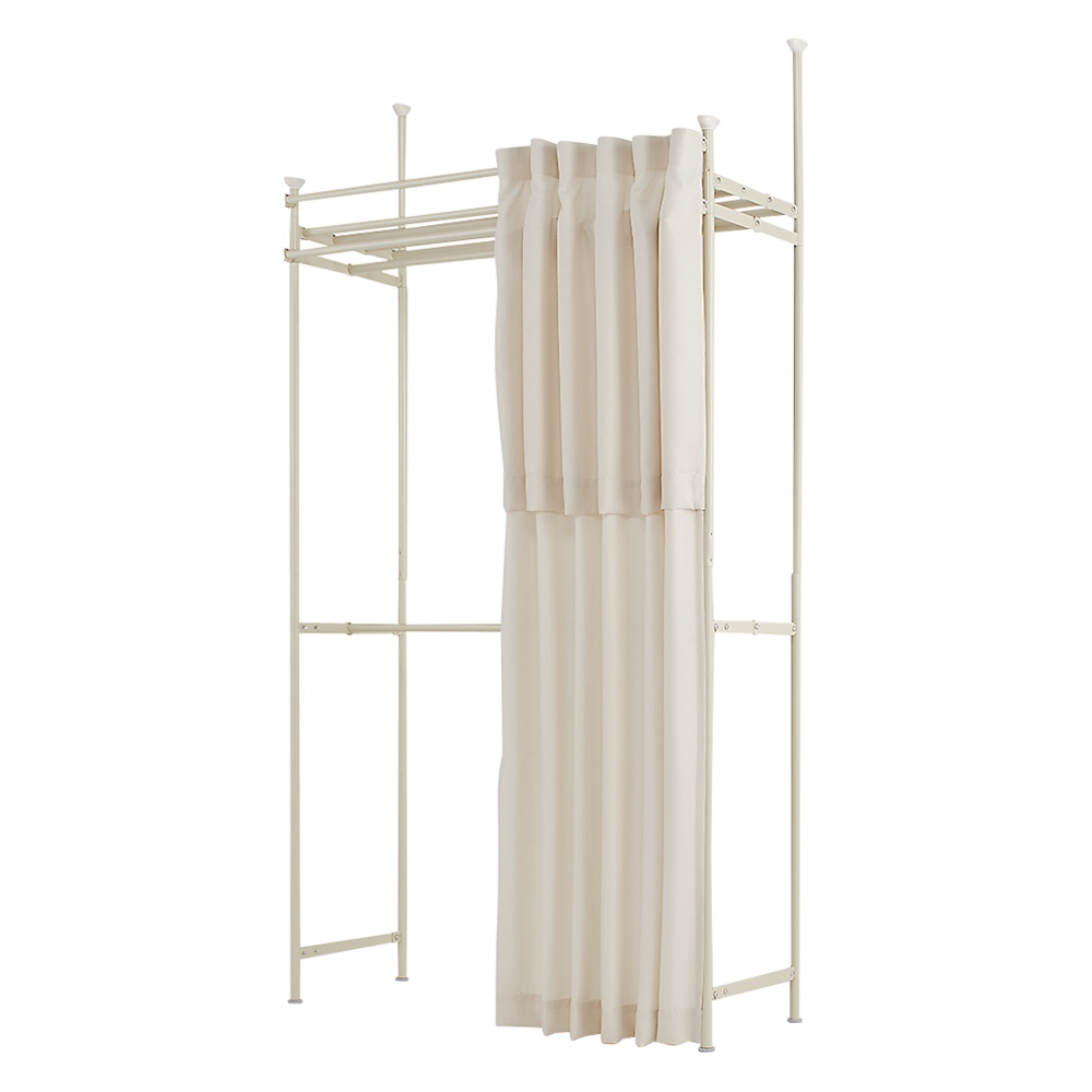 組立の労力を削減した頑丈突っ張りハンガー 幅固定タイプ(120cm) カーテン付き クローゼットハンガー カバー 衣類収納 545626