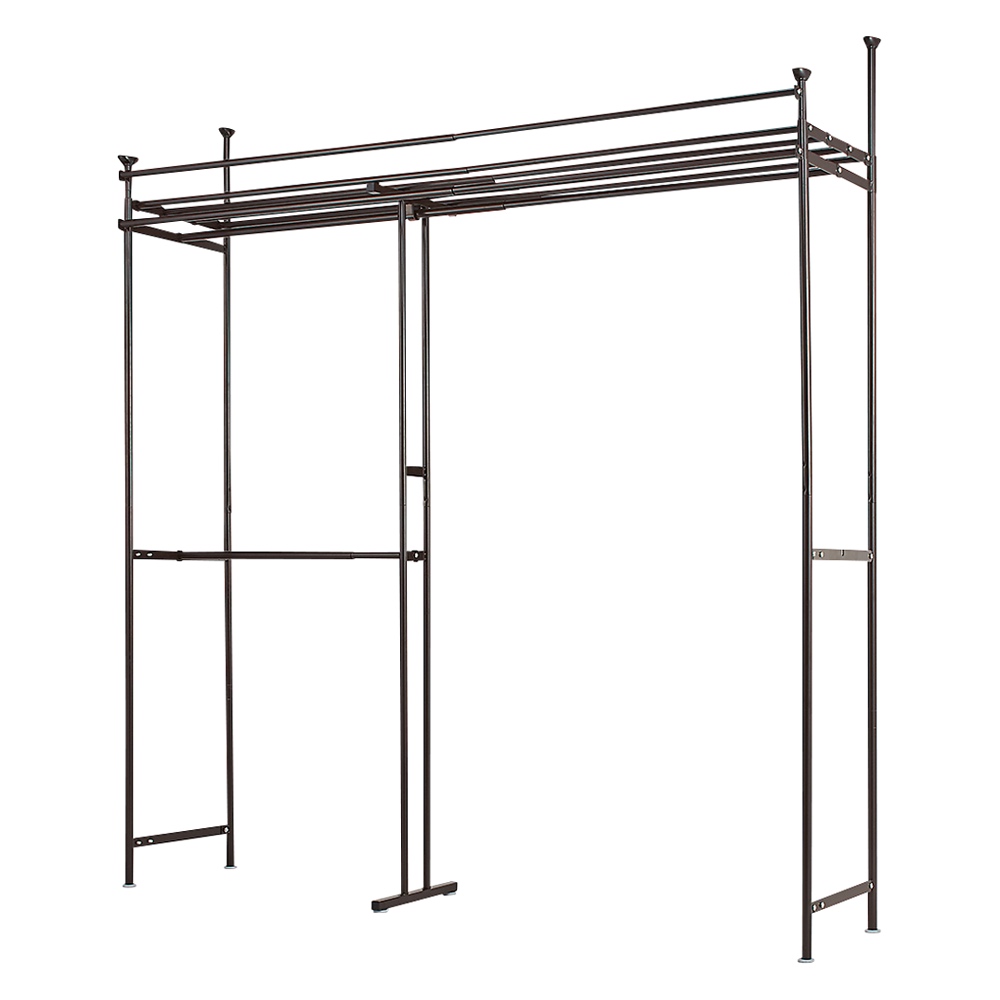 組立の労力を削減した頑丈突っ張りハンガー 幅伸縮タイプ(116-210cm) カーテンなし クローゼットハンガー カバー 衣類収納 545627