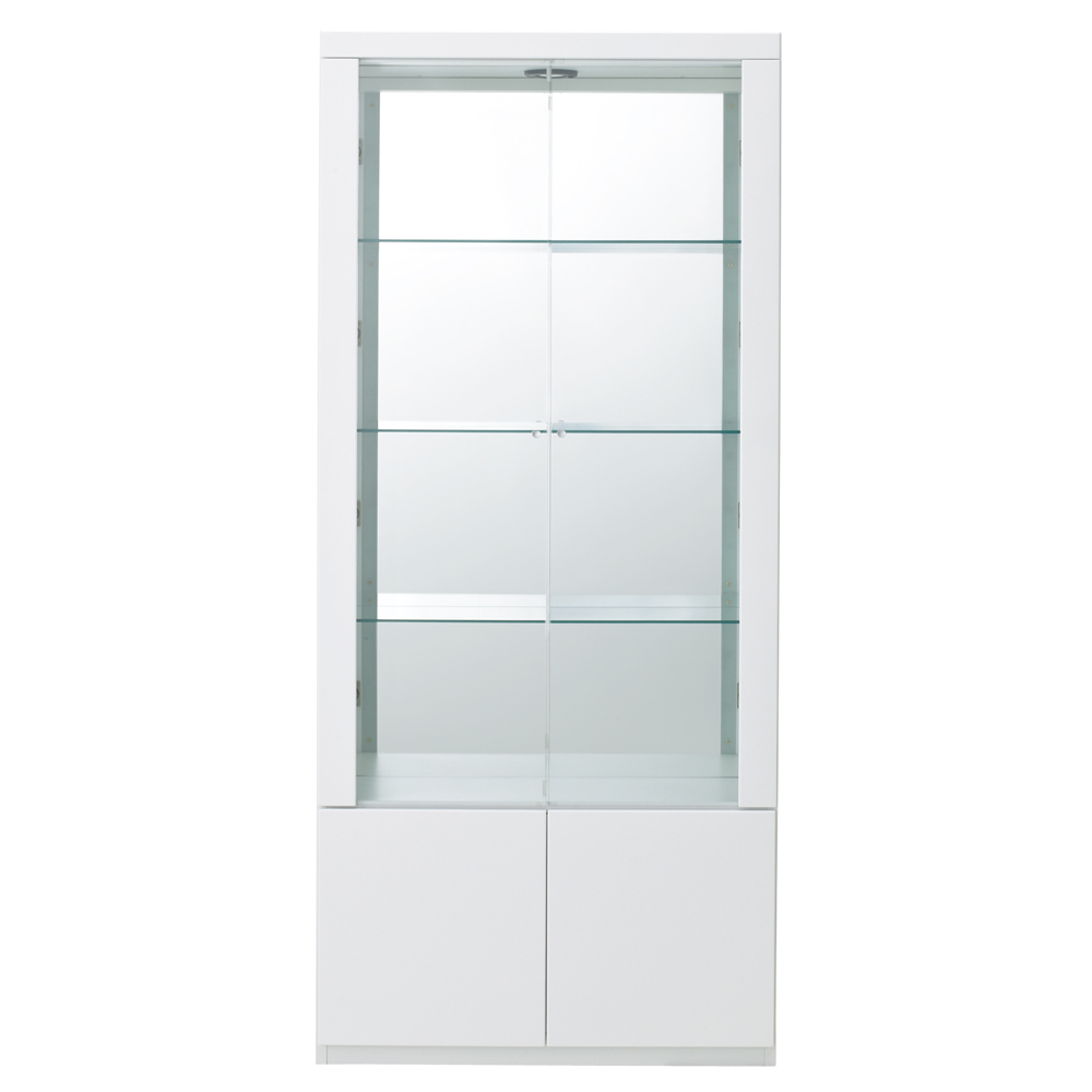 美しく飾れる 光沢仕上げ収納システム ガラス扉コレクションケース 幅80cm コレクションケース ディスプレイラック 飾り棚 本棚 ラック シェルフ 546909