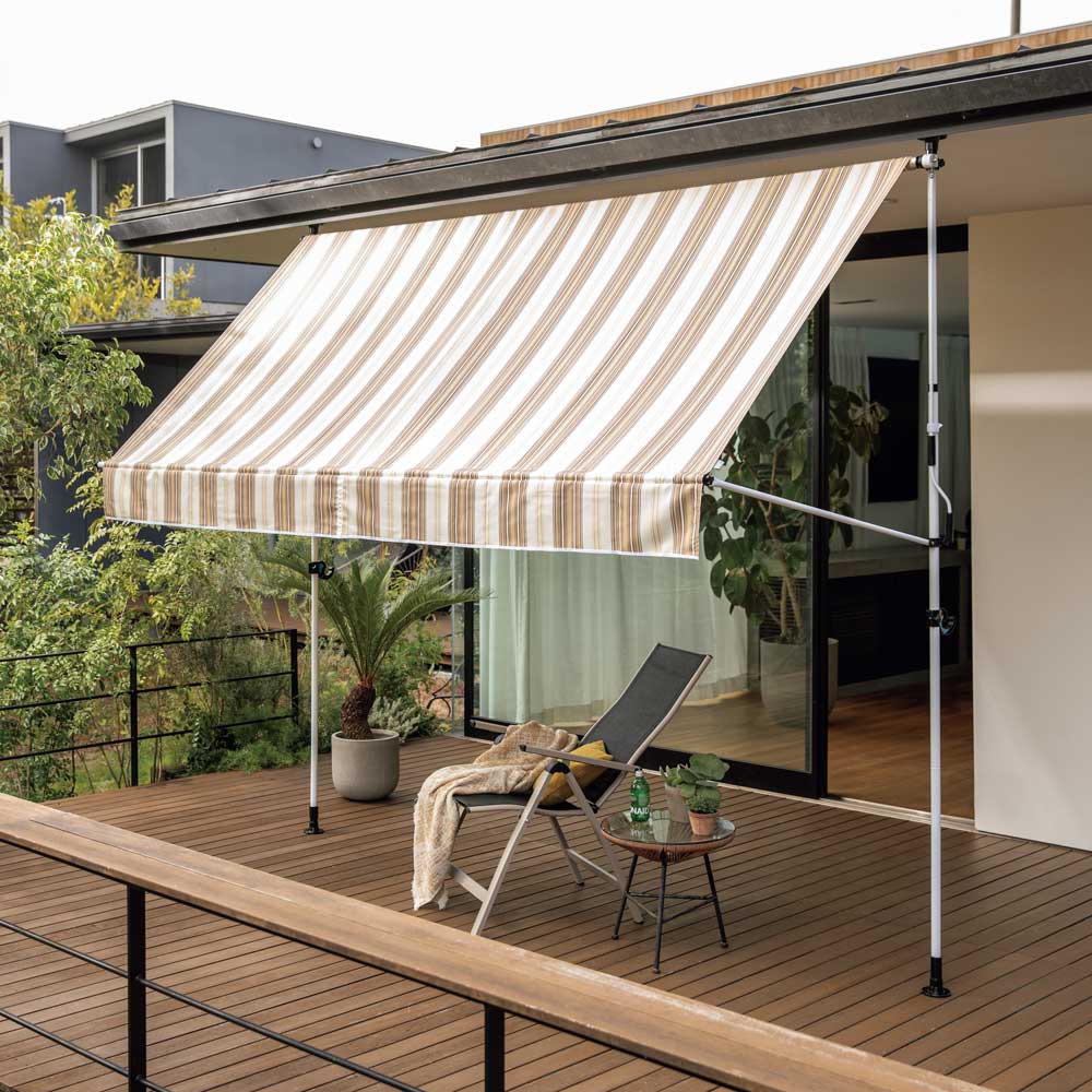 物干し竿&目隠し前幕付き 突っ張りオーニング 本体幅203cm 日除けシェード ガーデンパラソル 547201