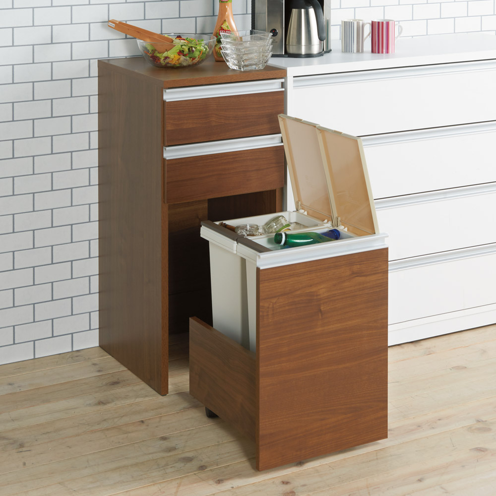 ［幅38奥行45高さ85cm］ 分別ゴミ箱付きすき間収納庫 2分別 日本製 キッチンストッカー 隙間収納 キッチン収納 542015