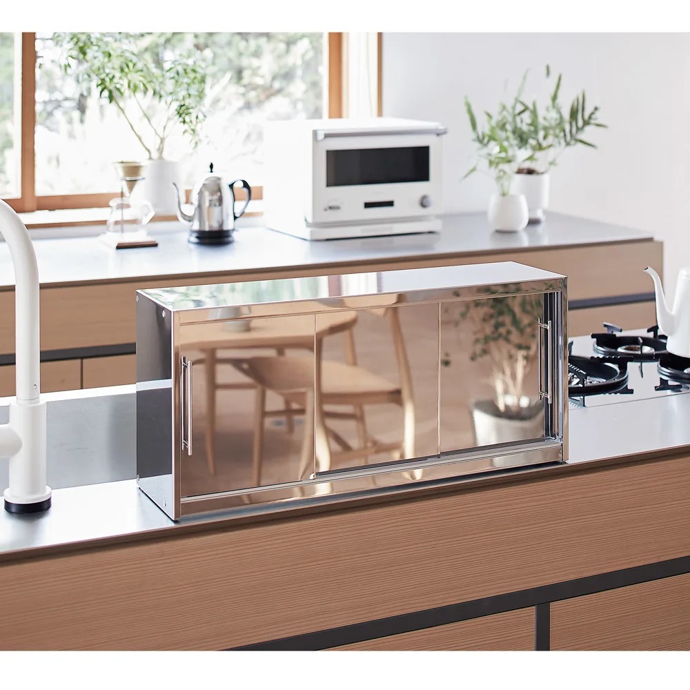 取り出しやすさにこだわった3枚引き戸のカウンター上収納 幅60cmタイプ シンク 水周り キッチン用品収納 542312