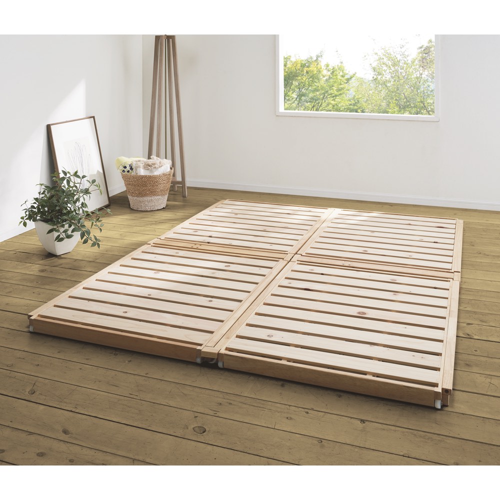 ≪幅108cm≫ お得な2台セット（合計幅216cm） ぴったり並べられる折りたたみ ひのきすのこベッド お得な2台セット ベッドフレーム ベッド 544006