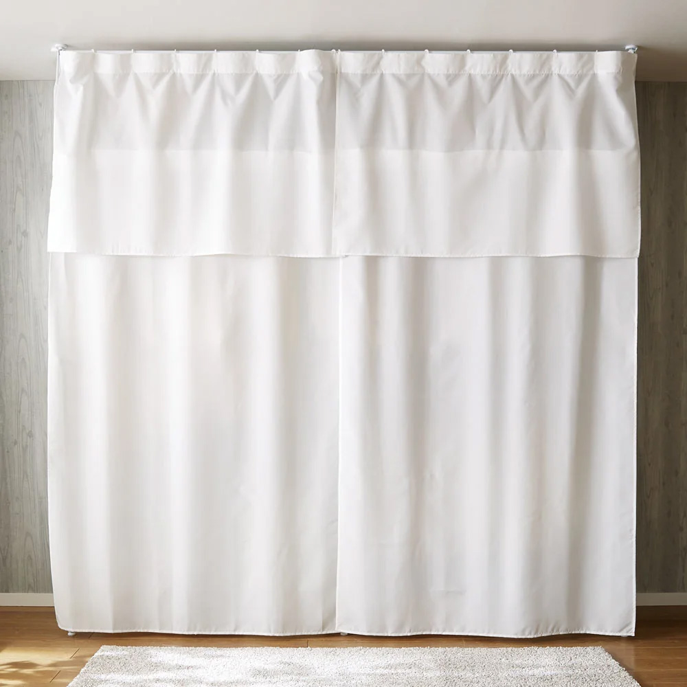 白でカスタマイズするホワイトハンガーシリーズ 上下・左右カーテン付き バスケット付き・ロータイプ(高さ185cm-246cm・幅170cm-238cm) クローゼットハンガー カバー 衣類収納 545613