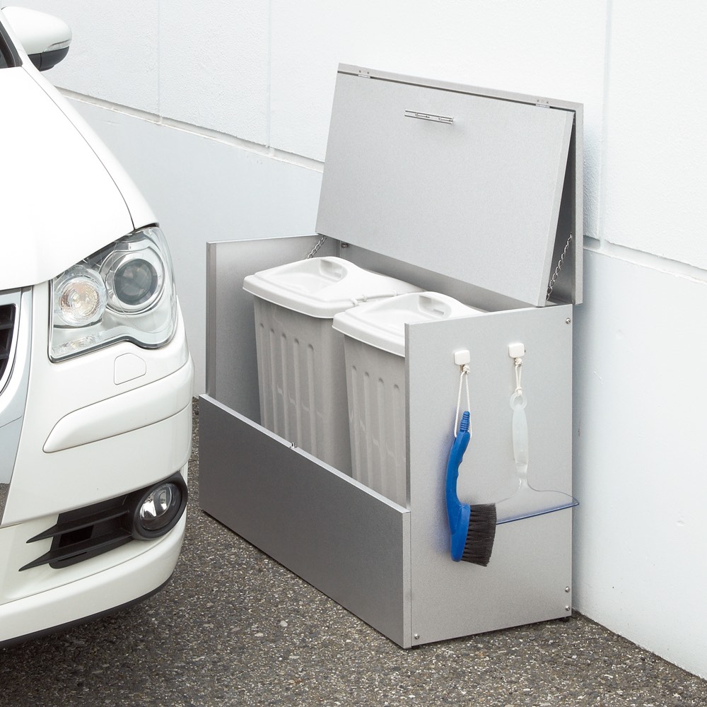 大きく開くガルバ製ゴミ保管庫【スリム】 幅100奥行38cm ペール2個付き 保管庫 547108