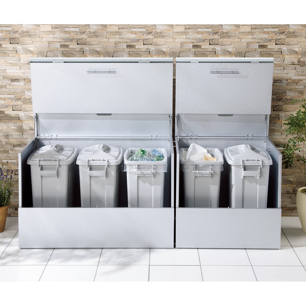 大きく開くガルバ製ゴミ保管庫 幅69奥行55cm ペール2個付き 保管庫 547111