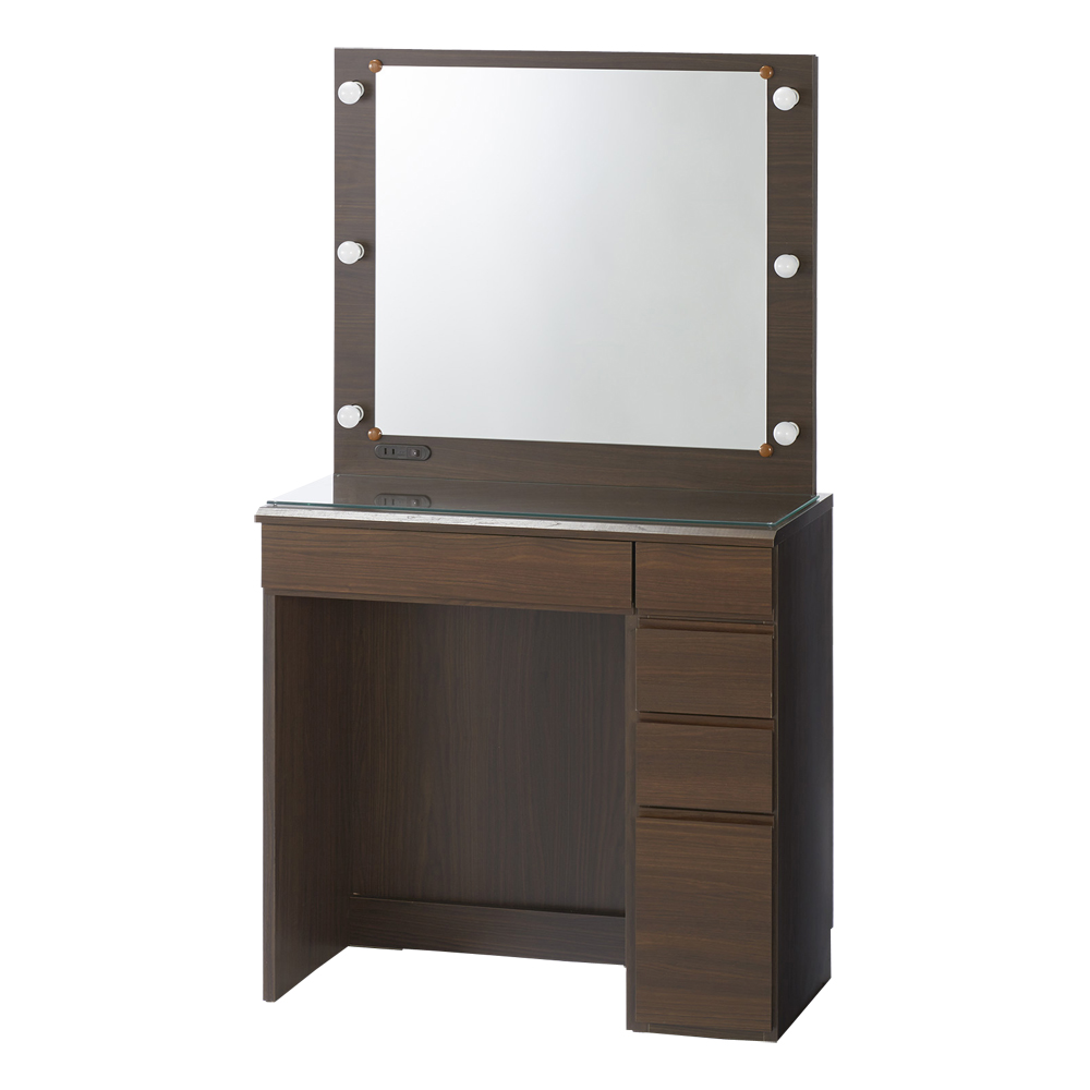 LEDライト付き 楽屋ドレッサーシリーズ ドレッサー 幅78.5cm ドレッサー 化粧台 鏡台 小物収納 フリーボックス 585301