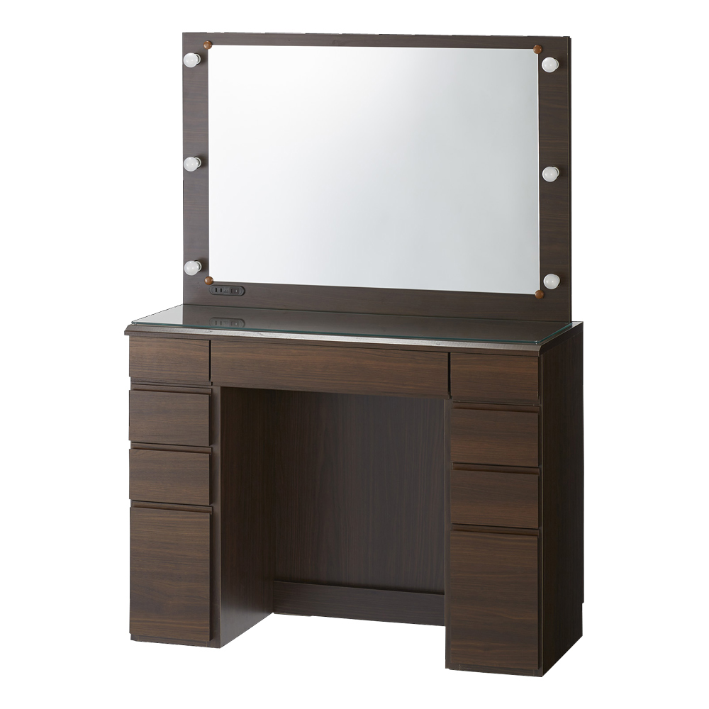 LEDライト付き 楽屋ドレッサーシリーズ ドレッサー 幅99cm ドレッサー 化粧台 鏡台 小物収納 フリーボックス 585302