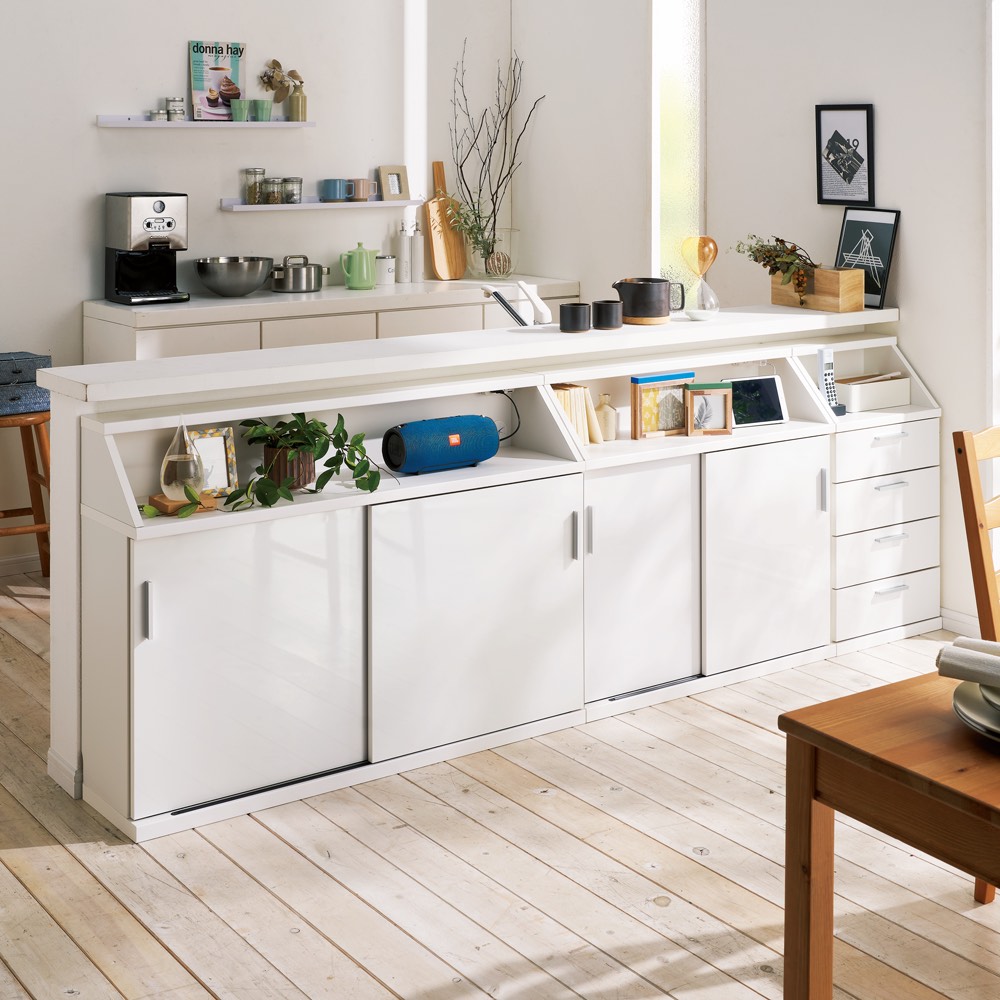 ≪高さ85cm≫ 狭いカウンター天板下にもすっきり納まる収納庫 幅150cm 電話 FAX台 多段 リビング収納 585806