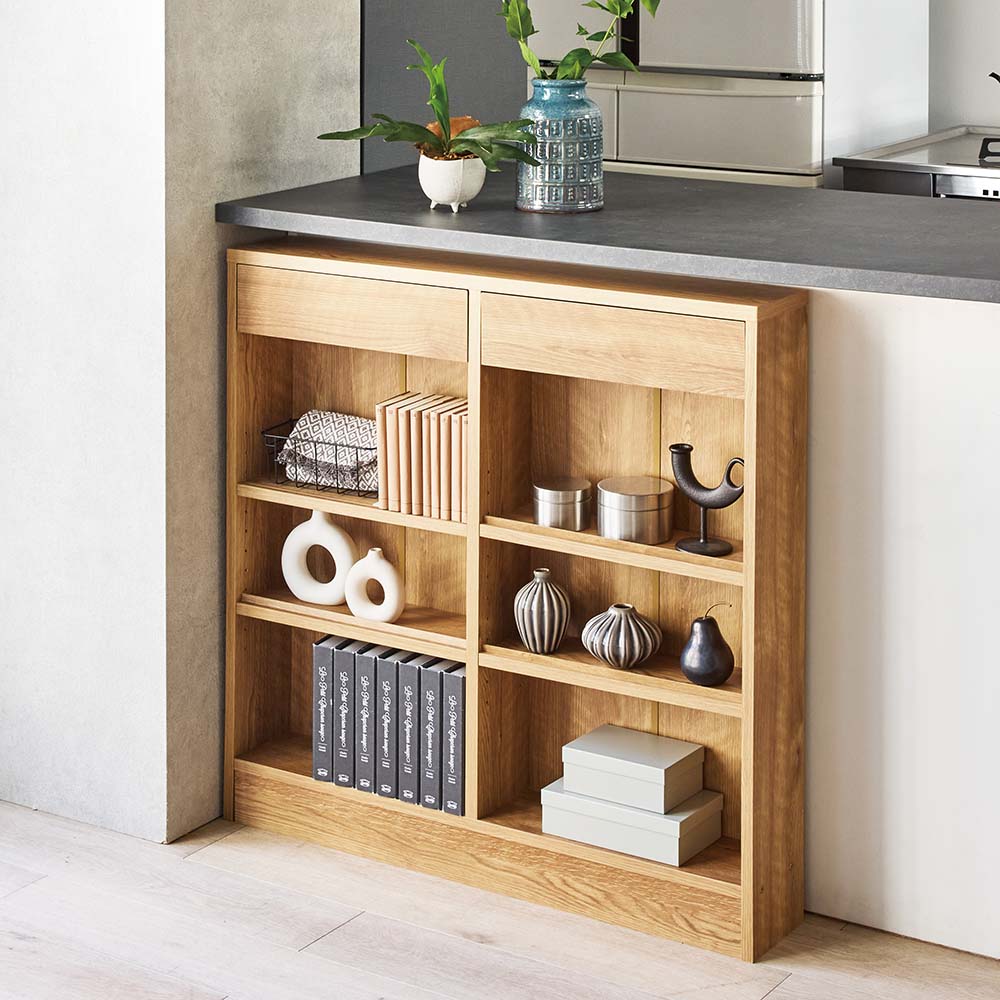 細かいものも整理できる薄型カウンター下収納 幅90cm キャビネット リビングボード リビング収納 586052