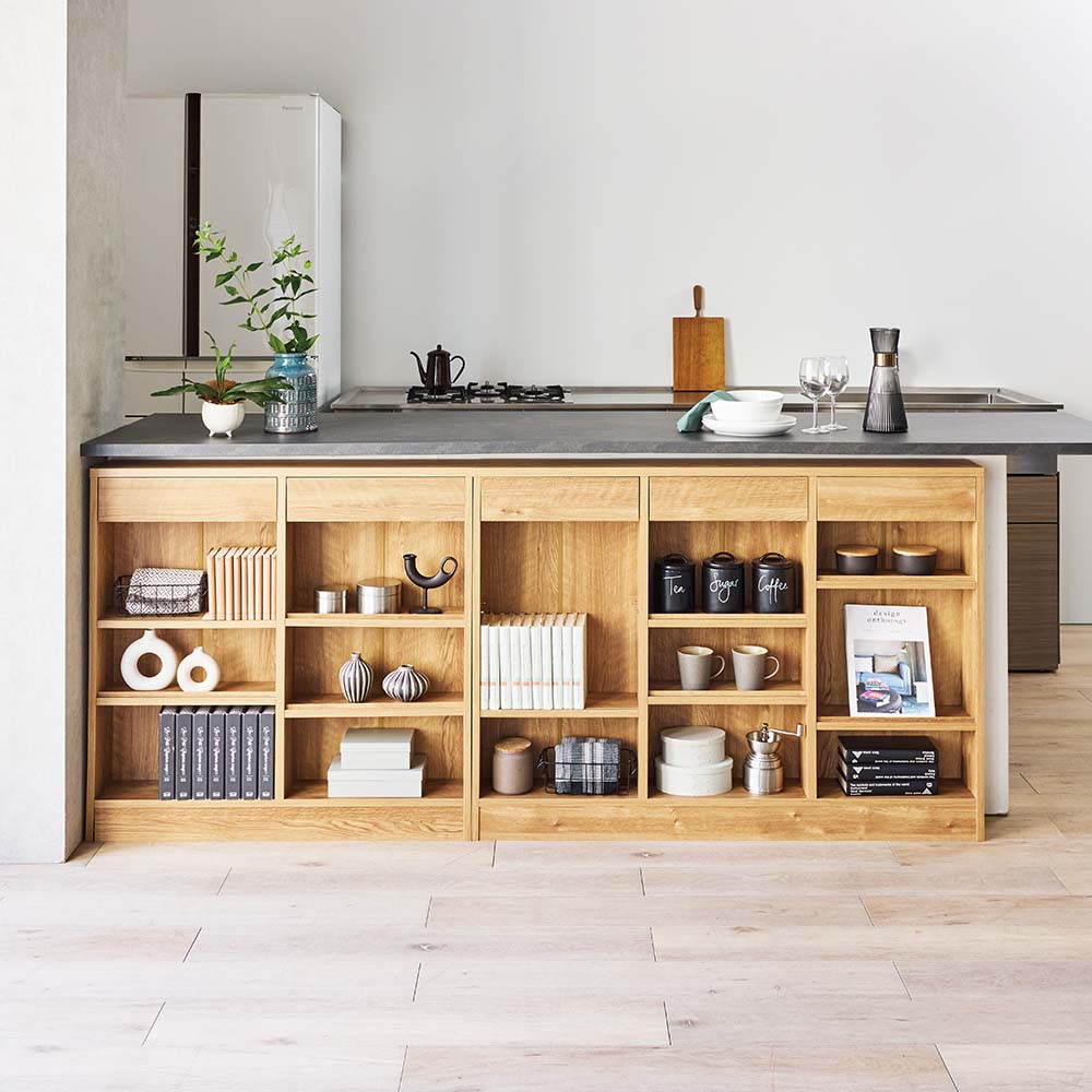 細かいものも整理できる薄型カウンター下収納 幅150cm キャビネット リビングボード リビング収納 586054