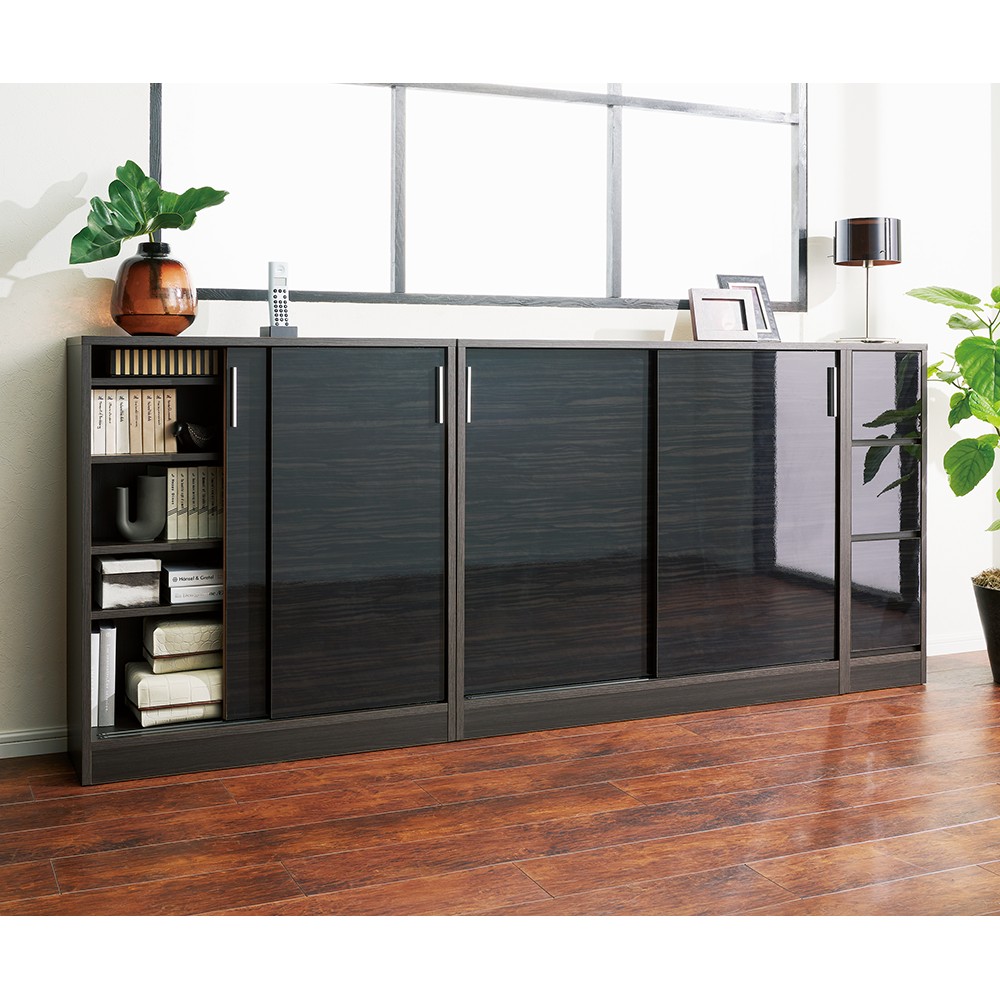 ≪高さ100cm≫光沢木目が美しい引き戸式カウンター下収納 収納庫幅120cm キャビネット リビングボード リビング収納 586133