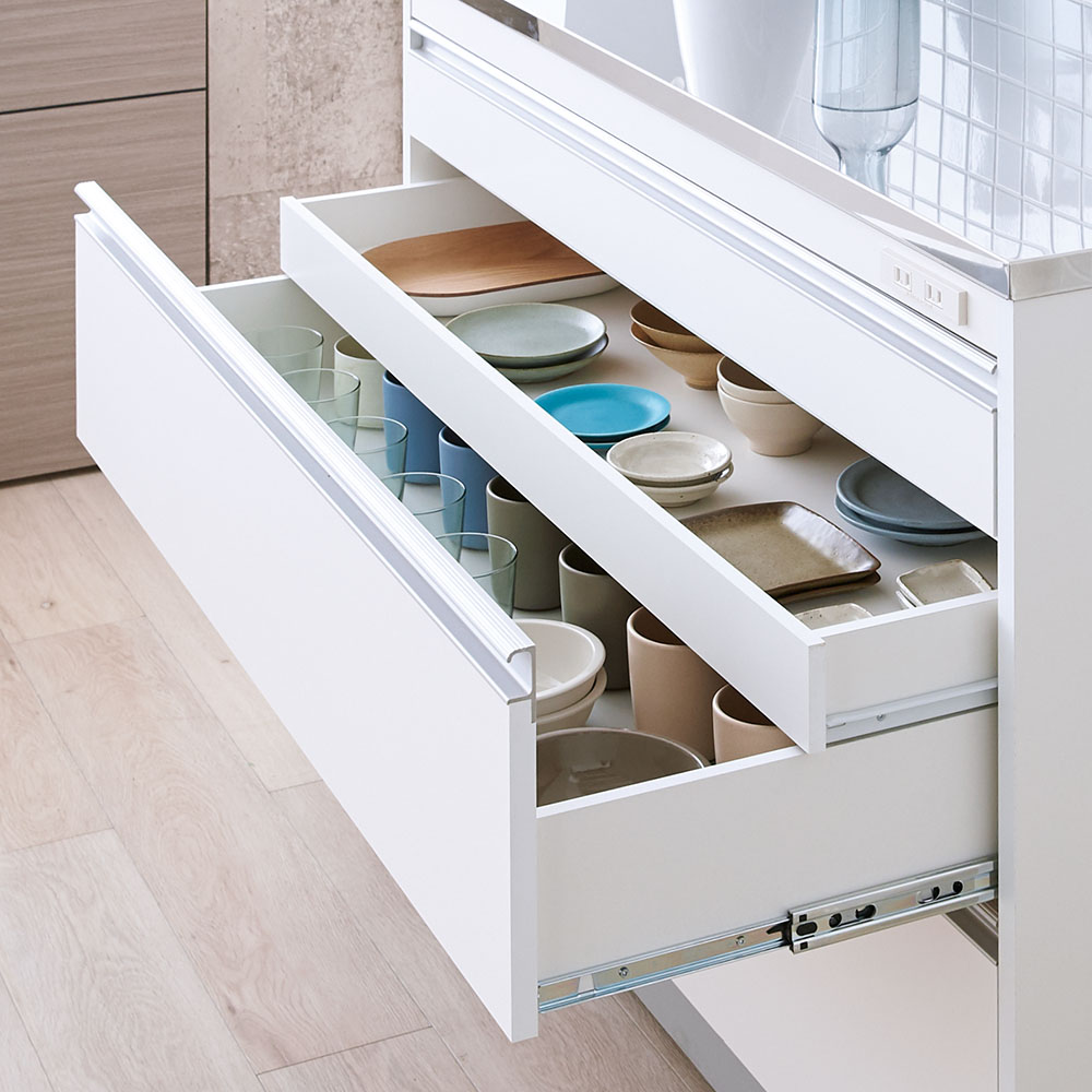 収納物を考えたキッチンカウンター ロータイプ 収納物を考えたキッチンカウンター ロータイプ（高さ85cm） 幅