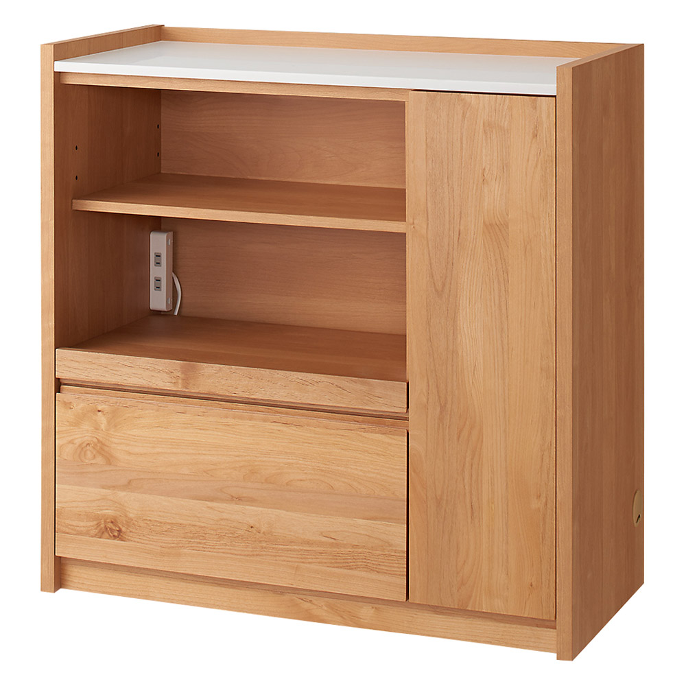 アルダー天然木人工大理石トップ 間仕切り家電収納キッチンカウンター 幅90cm キッチンカウンター キッチン収納 586415