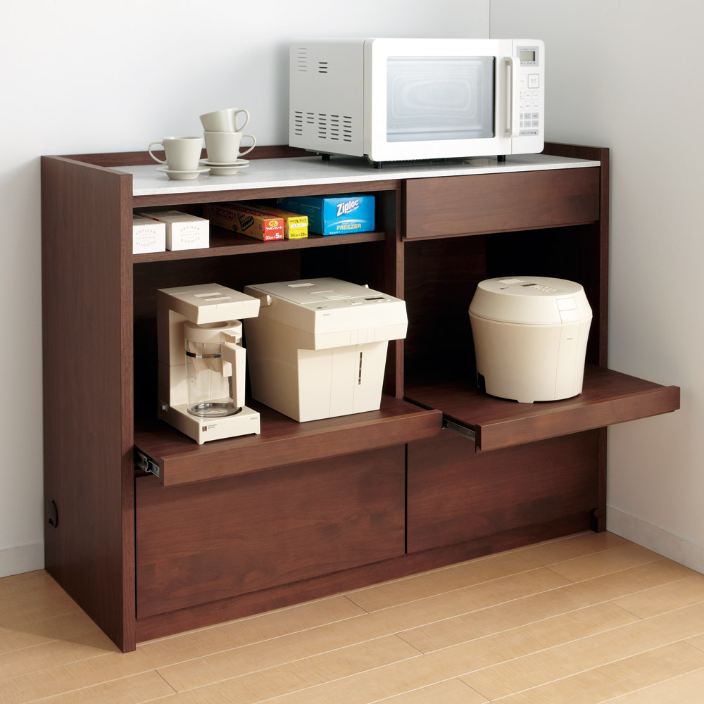 アルダー天然木人工大理石トップ 間仕切り家電収納キッチンカウンター 幅144cm キッチンカウンター キッチン収納 586417
