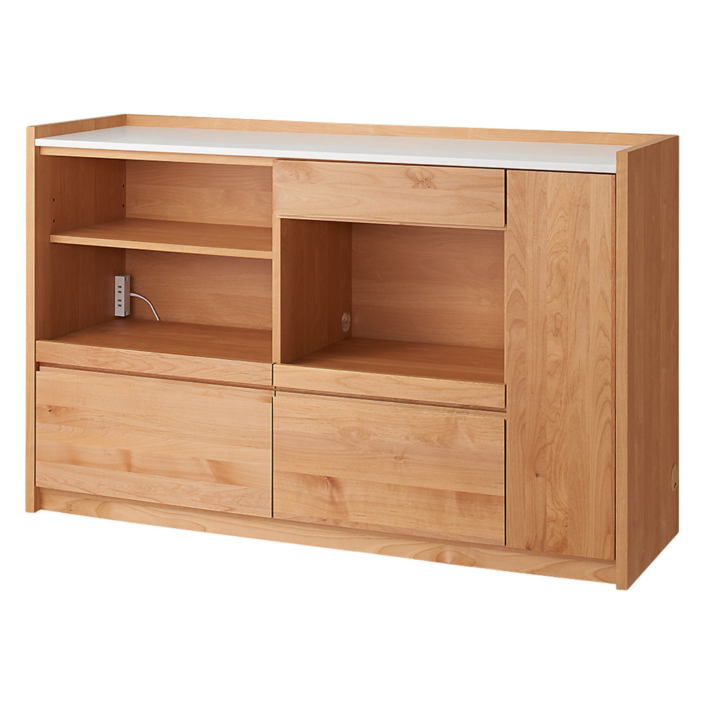 アルダー天然木人工大理石トップ 間仕切り家電収納キッチンカウンター 幅144cm キッチンカウンター キッチン収納 586417