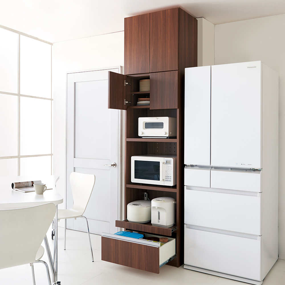 家電も食器もたっぷり収納！天井ぴったりキッチンシリーズ マルチボード 幅90cm奥行50cm レンジ台 キッチンラック キッチン収納 586518