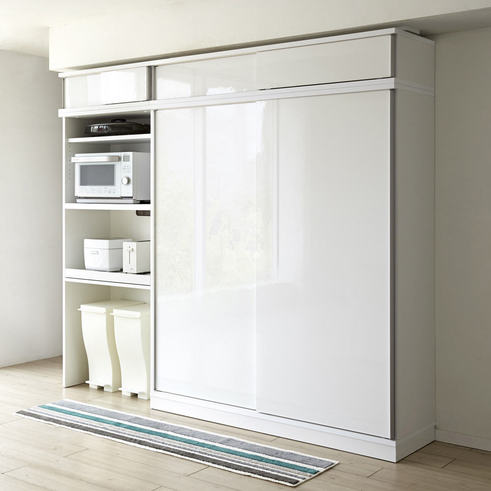 狭いキッチンでも広々使える引き戸式大型パントリーシリーズ スライド収納庫 板扉 幅118cm キッチンボード キッチン収納 586533