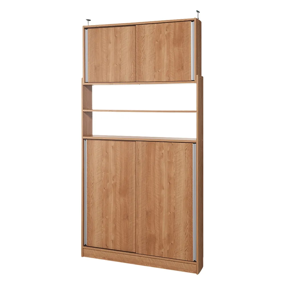 狭いキッチンでも置ける突っ張り式 薄型引き戸パントリー収納庫 奥行21cmタイプ 幅120cm高さ183-232cm キッチンボード キッチン収納 586903