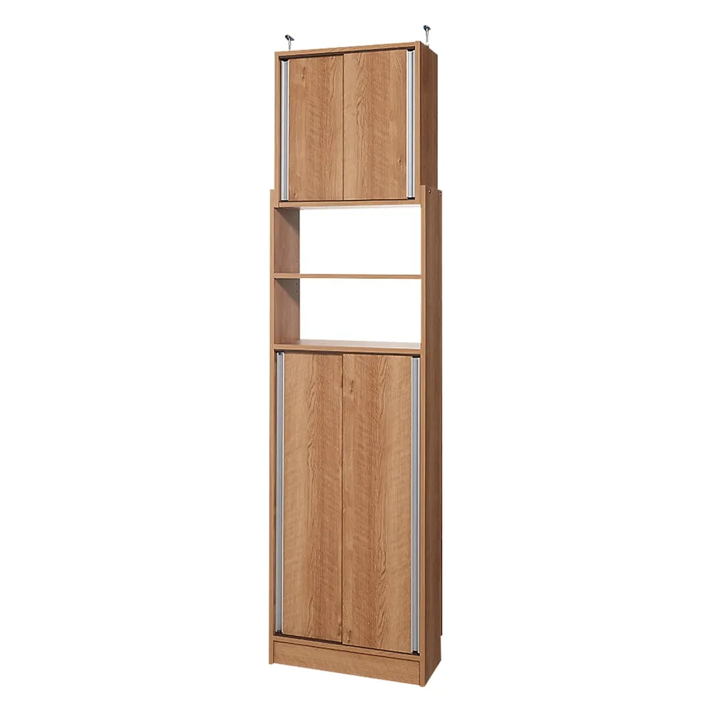 狭いキッチンでも置ける突っ張り式 薄型引き戸パントリー収納庫 奥行30cmタイプ 幅60cm高さ183-232cm キッチンボード キッチン収納 586904