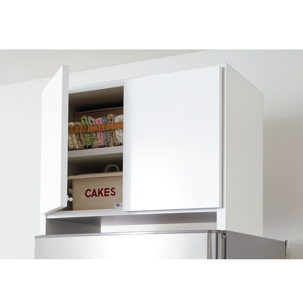 組立不要 光沢仕上げ冷蔵庫上置き 奥行55高さ45.5cm 冷蔵庫周り収納 キッチン用品収納 586918