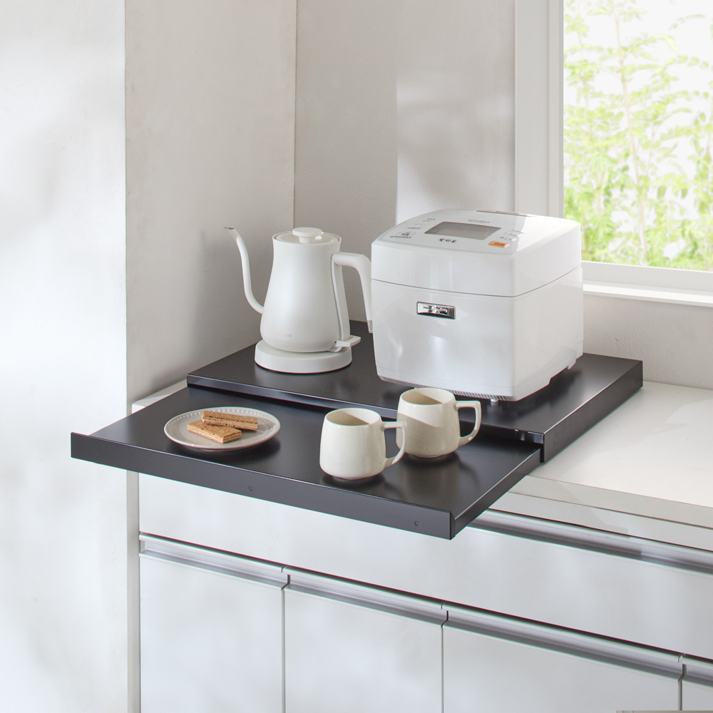 「さらにグレードアップした」国産レンジ下スライドサポートテーブル 幅45cm スライド テーブル 引き出し 収納 作業台 スライドテーブル 冷蔵庫 オーブン 上 耐熱 板 台 ラック レンジ下トレー スライドトレー レンジ置き 完成品 レンジボード レンジラック 省スペース 587209