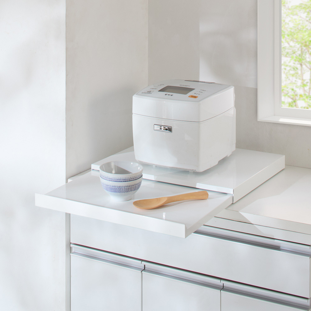 「さらにグレードアップした」国産レンジ下スライドサポートテーブル 幅55cm スライド テーブル 引き出し 収納 作業台 スライドテーブル 冷蔵庫 オーブン 上 耐熱 板 台 ラック レンジ下トレー スライドトレー レンジ置き 完成品 レンジボード レンジラック 省スペース 587211