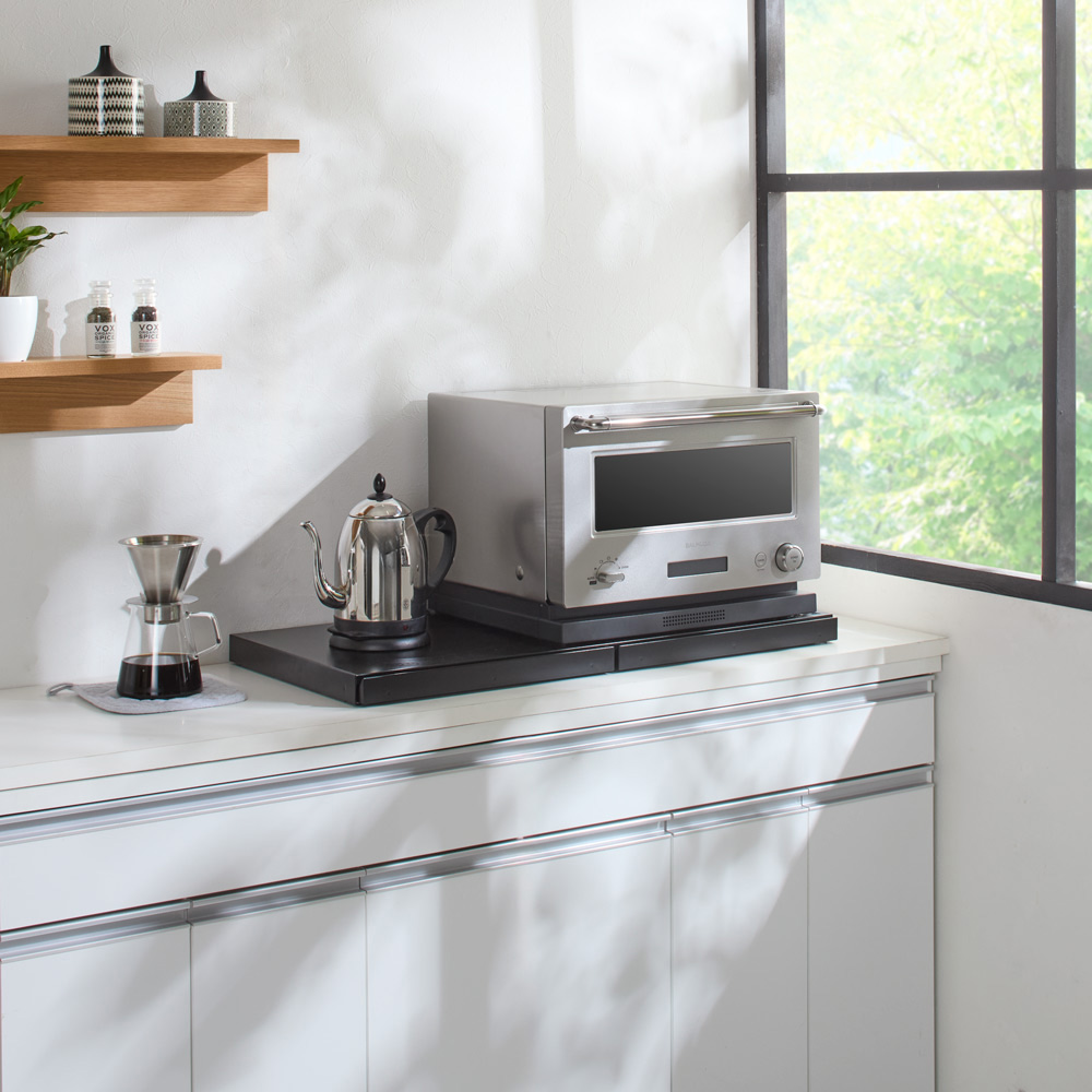 「さらにグレードアップした」国産レンジ下スライドサポートテーブル 幅80cm スライド テーブル 引き出し 収納 作業台 スライドテーブル 冷蔵庫 オーブン 上 耐熱 板 台 ラック レンジ下トレー スライドトレー レンジ置き 完成品 レンジボード レンジラック 省スペース 587213