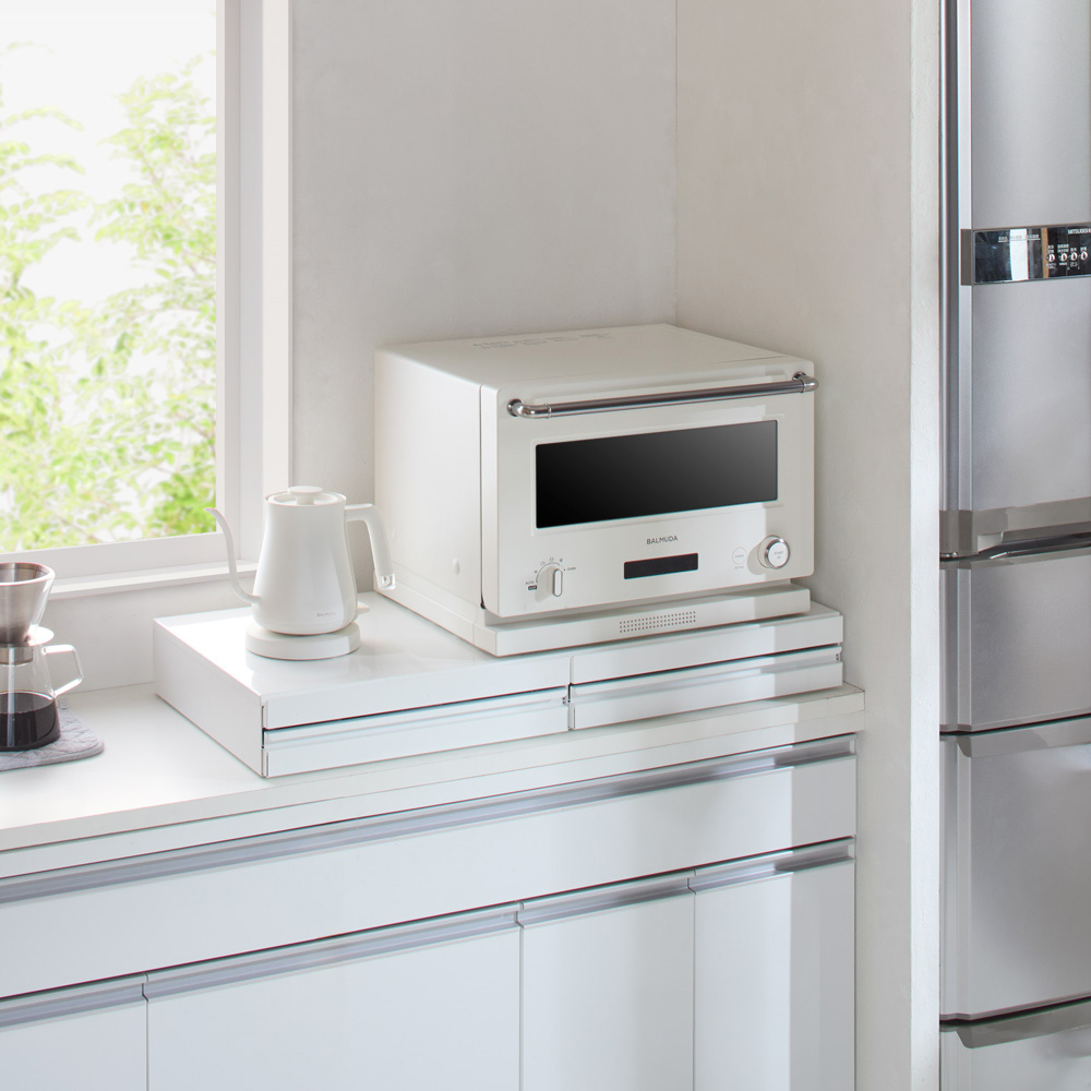 「さらにグレードアップした」国産レンジ下スライドサポートテーブル 幅80cm 引き出し付き スライド テーブル 引き出し 収納 作業台 スライドテーブル 冷蔵庫 オーブン 上 耐熱 板 台 ラック レンジ下トレー スライドトレー レンジ置き 完成品 レンジボード 587214