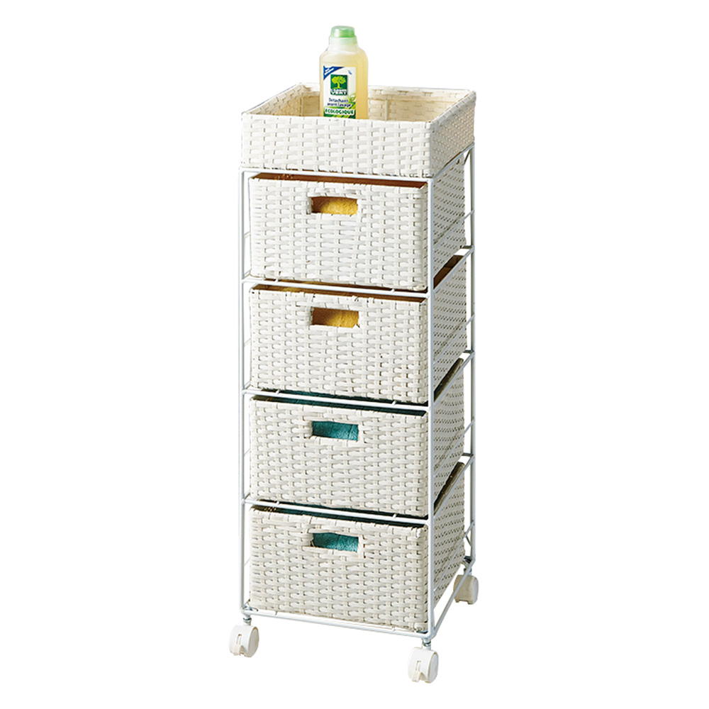 ラタン調バスケットワゴン 幅30.5cm 洗面所収納 隙間収納 トイレ 洗面所 ランドリー収納 587614