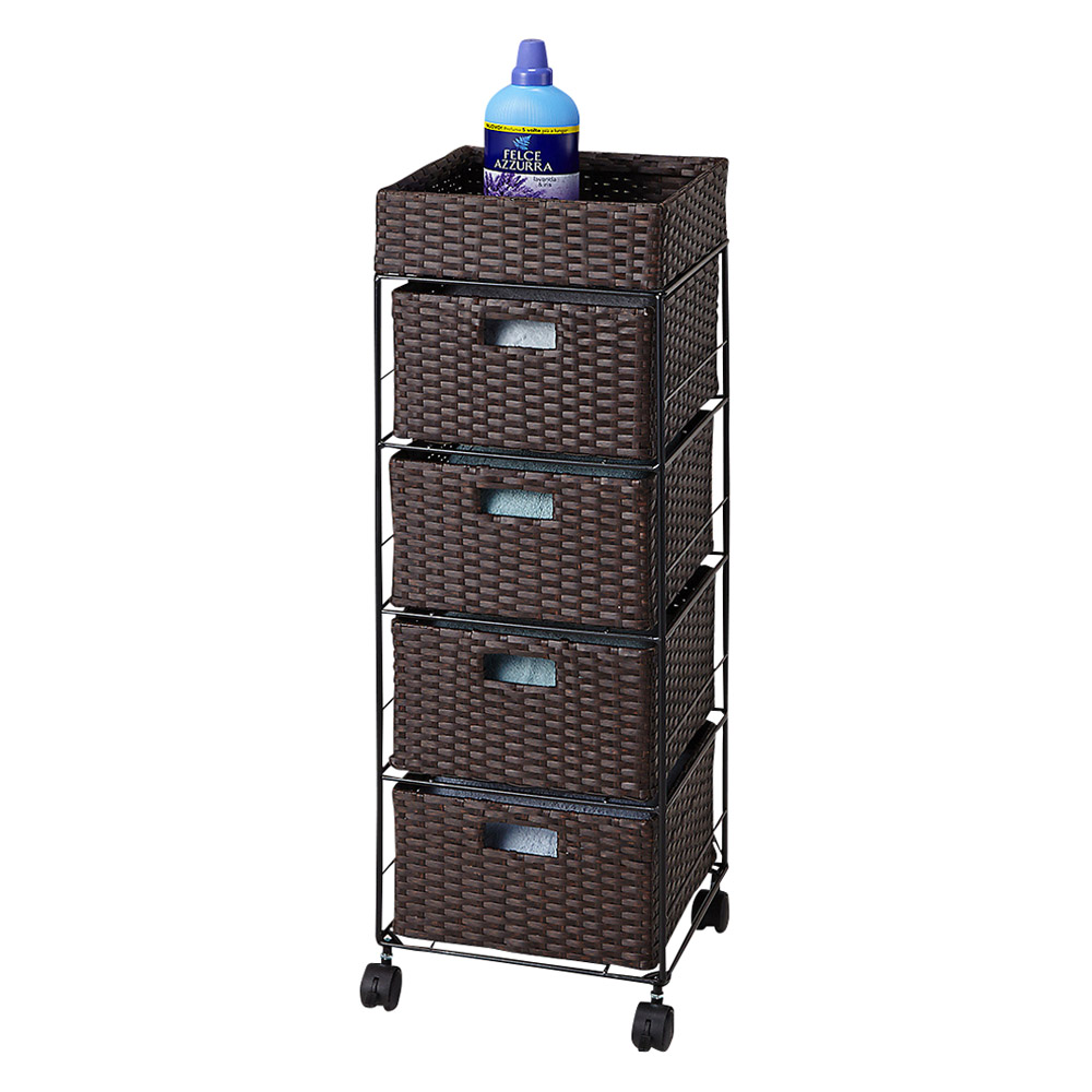 ラタン調バスケットワゴン 幅30.5cm 洗面所収納 隙間収納 トイレ 洗面所 ランドリー収納 587614