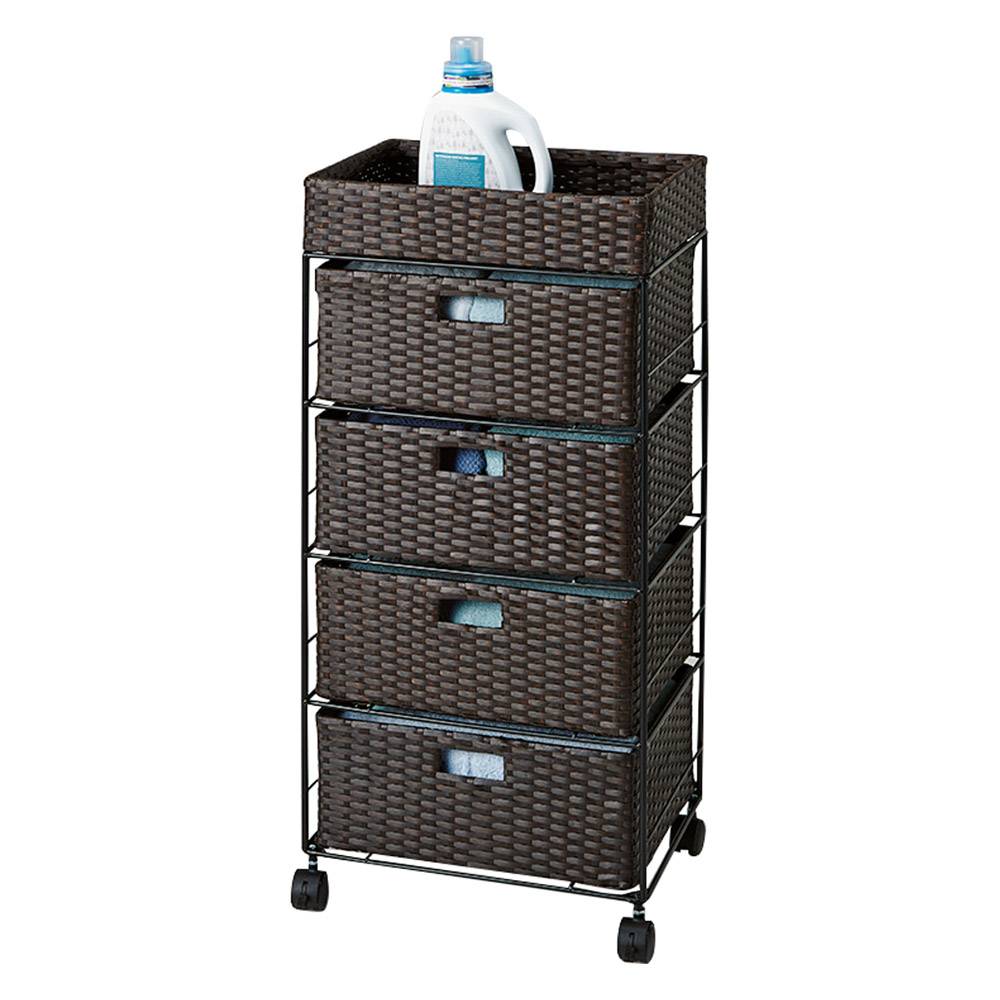 ラタン調バスケットワゴン 幅40.5cm 洗面所収納 隙間収納 トイレ 洗面所 ランドリー収納 587615